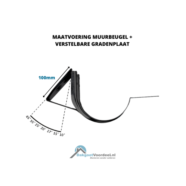 Dakgootmuurbeugel + verstelbare gradenplaat zwart antraciet